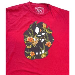 Taz Looney Tunes Hawaiian Flower Pineapple Tasmanian Devil Red T Shirt Sz. XL